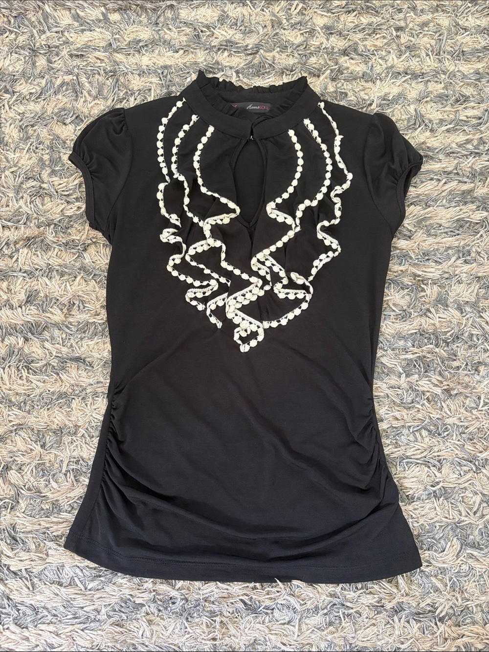 HeartSOUL Black Ruffle Lace Keyhole Neck Blouse Top Size S